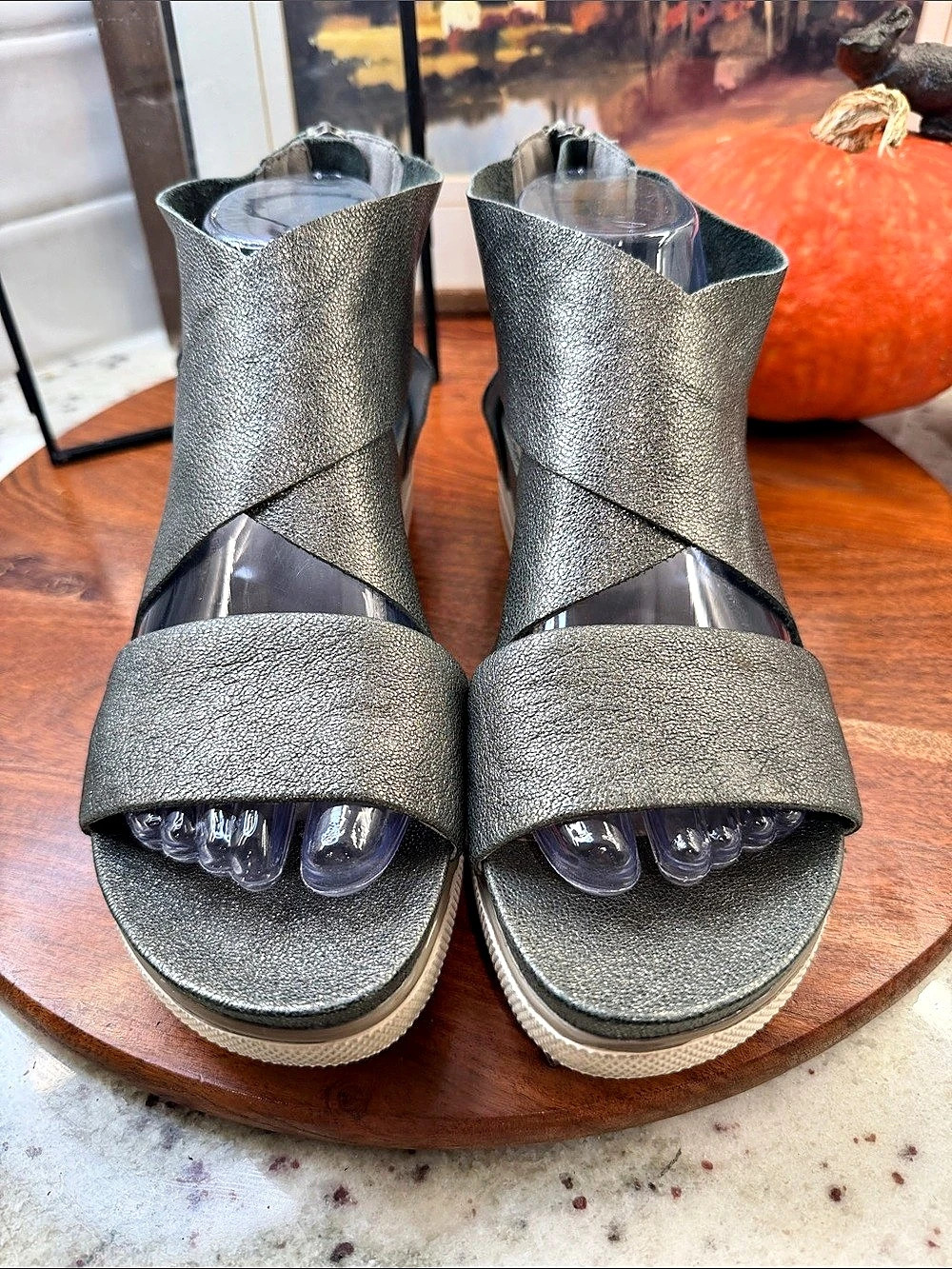 Eileen Fisher Sport Platform Wedge Sandal Gray/Silver Metallic